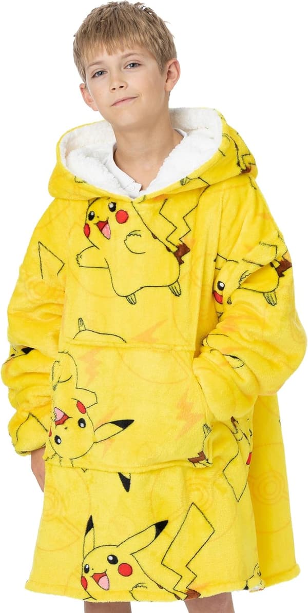 Oversized Sherpa Fleece Hoodie Blanket for Kids - Yellow or Red