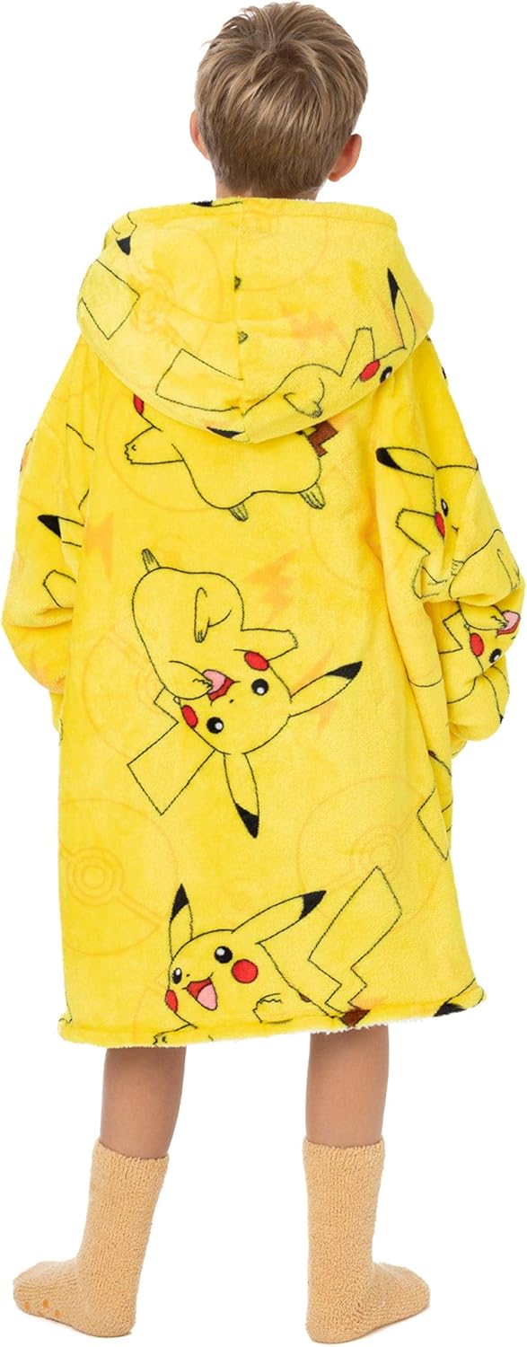 Oversized Sherpa Fleece Hoodie Blanket for Kids - Yellow or Red