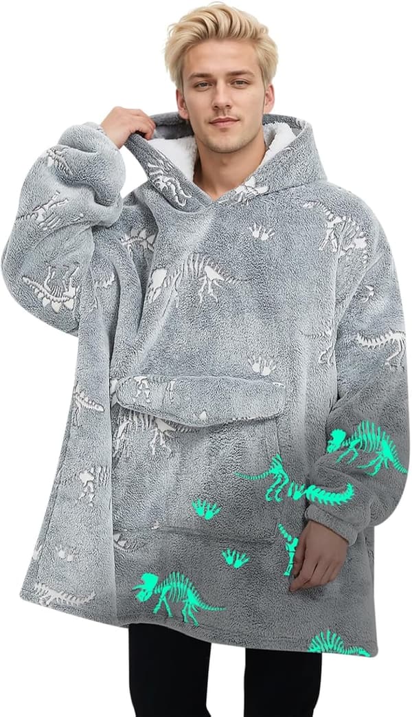 Glow in the Dark Dinosaur Fossil Oversized Blanket Hoodie for Adults