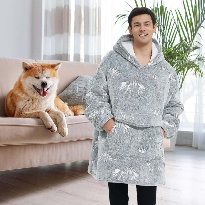 Glow in the Dark Dinosaur Fossil Oversized Blanket Hoodie for Adults