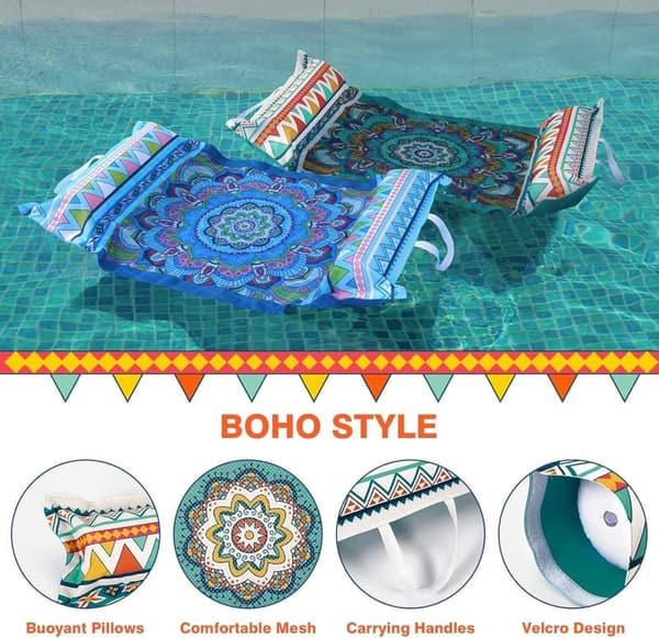 Summer Pool Hammock Rafts - 2 Pack Inflatable Lounge Chairs