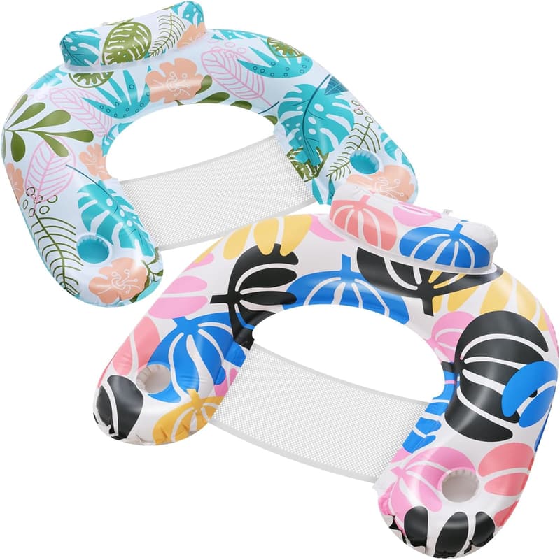 Adult Inflatable Pool Float Chair with Drink Holder - 2 Pack