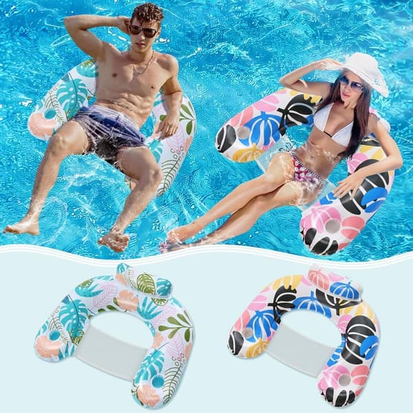 Adult Inflatable Pool Float Chair with Drink Holder - 2 Pack