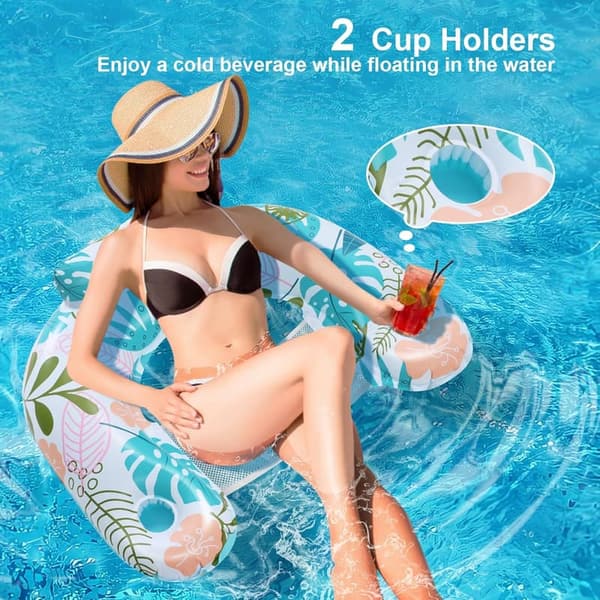 Adult Inflatable Pool Float Chair with Drink Holder - 2 Pack