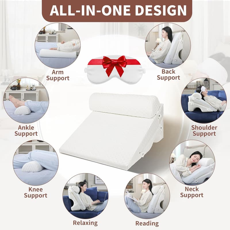Adjustable Memory Foam Wedge Pillow for Sleep Apnea & Acid Reflux