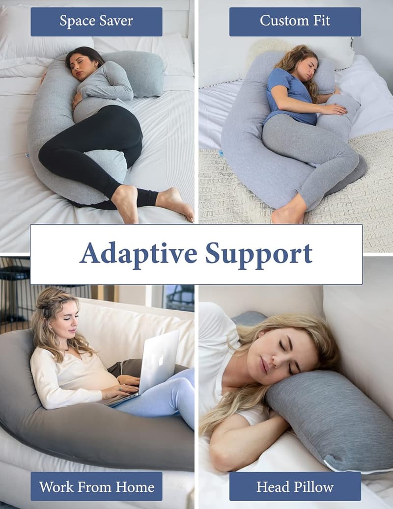 U-Shape Pregnancy Pillow with Cooling Cover - Dark Grey