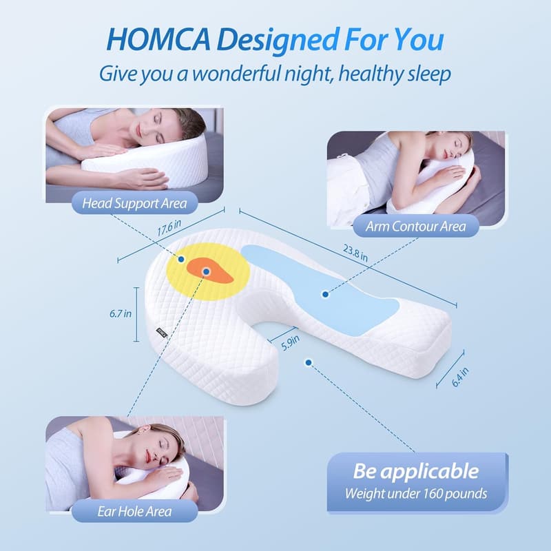 Memory Foam Cervical Pillow for Side Sleepers with Washable Cover
