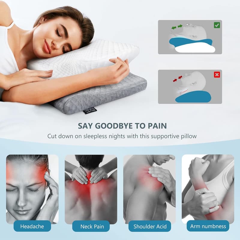 Adjustable Memory Foam Pillow with Cooling Case for Pain Relief