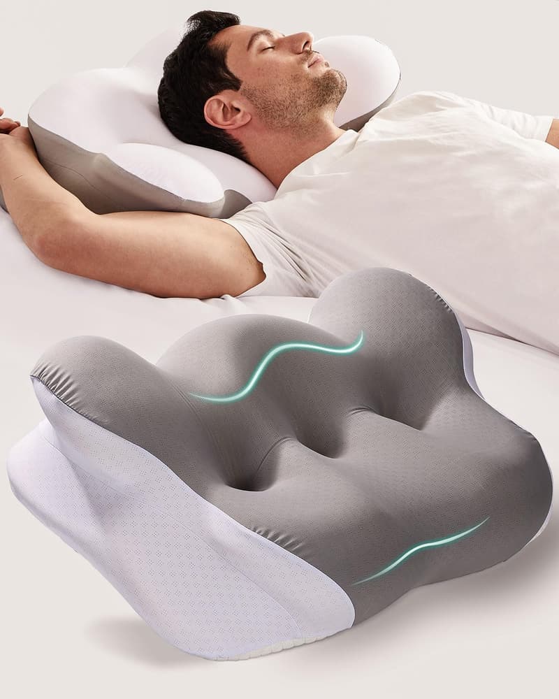 Memory Foam Ergonomic Neck Pillow for Pain Relief - Gray