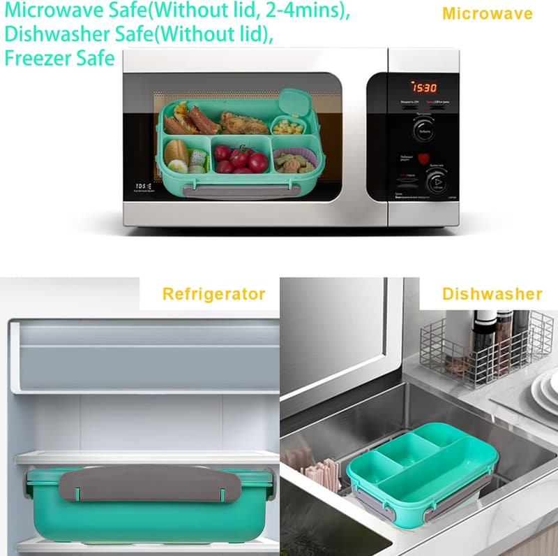 Bento Box with 4 Compartments - 1300ML, Microwave Safe