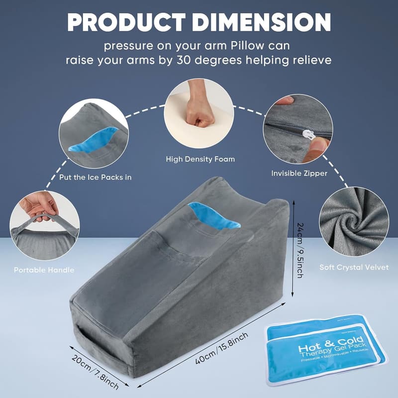 Post-Surgery Arm Elevation Wedge Pillow with Pocket (Grey)