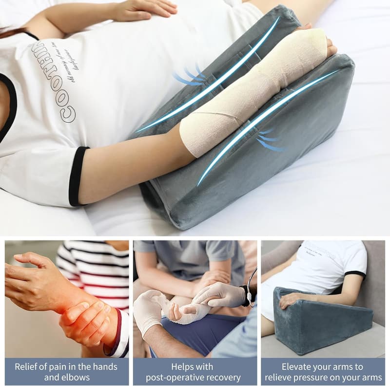 Post-Surgery Arm Elevation Wedge Pillow with Pocket (Grey)