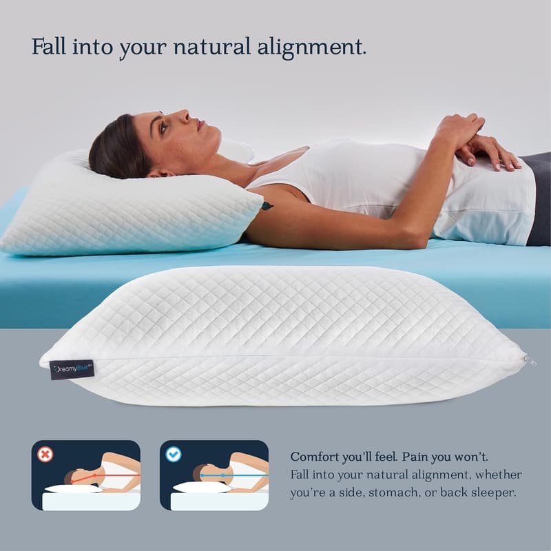Adjustable Loft Memory Foam Pillow - Washable Bamboo Cover (Queen)