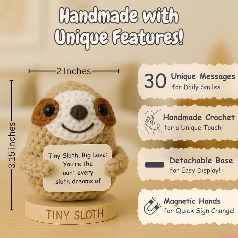 Mother's Day Tiny Crochet Sloth - Unique Gift for Aunts
