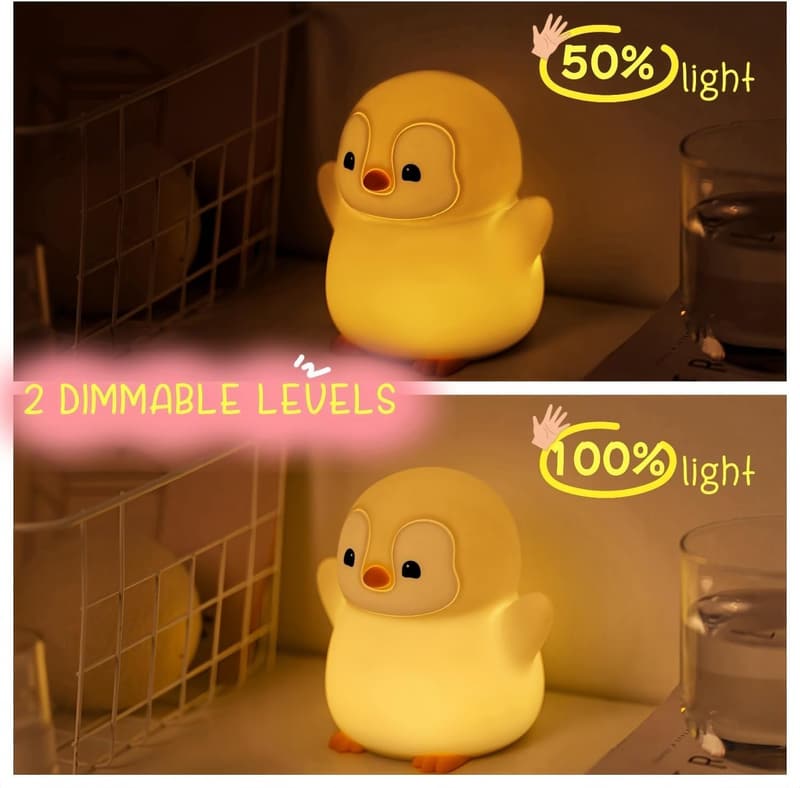 Dimmable LED Penguin Night Light - Rechargeable Silicone Lamp