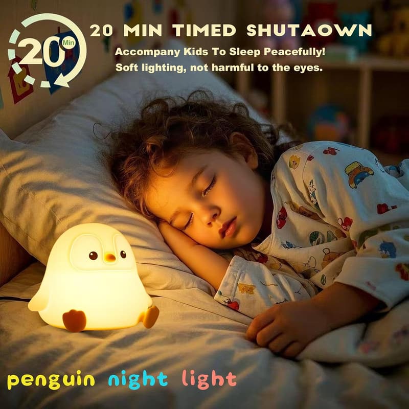 Cute Penguin LED Night Light - Dimmable Touch Lamp for Kids