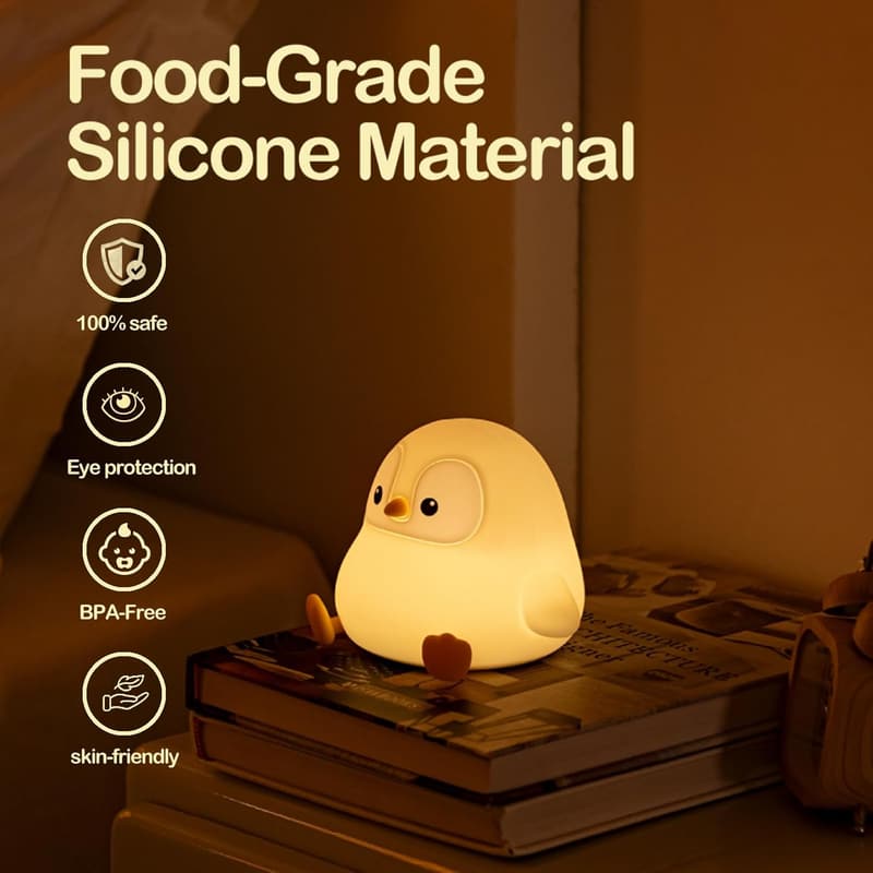 Penguin LED Night Light - Dimmable Silicone Nursery Decor