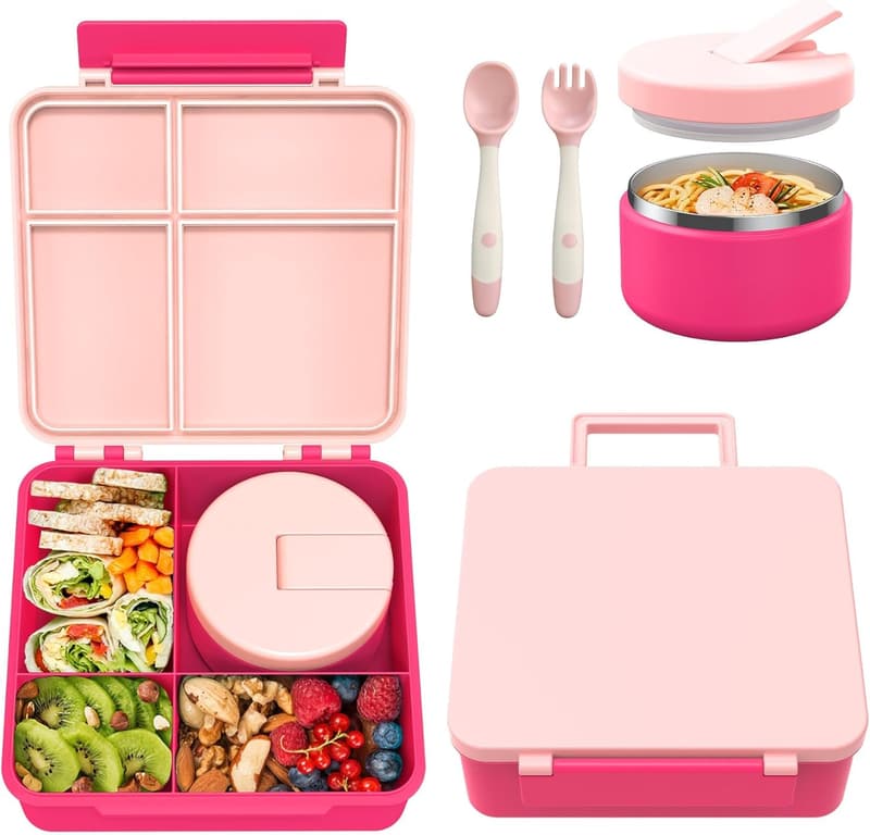 Pink Kids Leakproof Bento Lunch Box with 8oz Soup Thermo