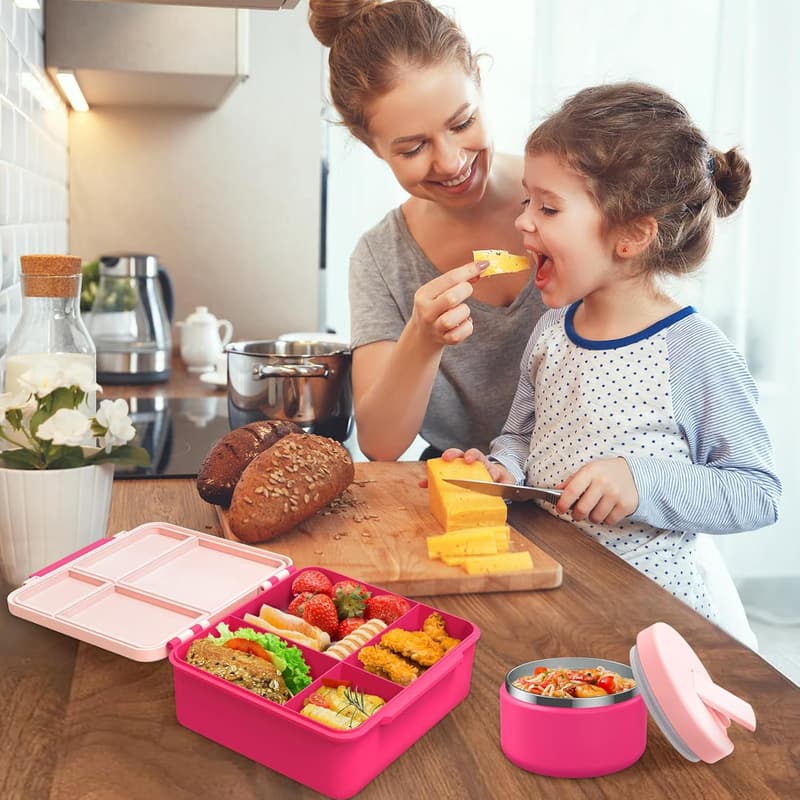 Pink Kids Leakproof Bento Lunch Box with 8oz Soup Thermo