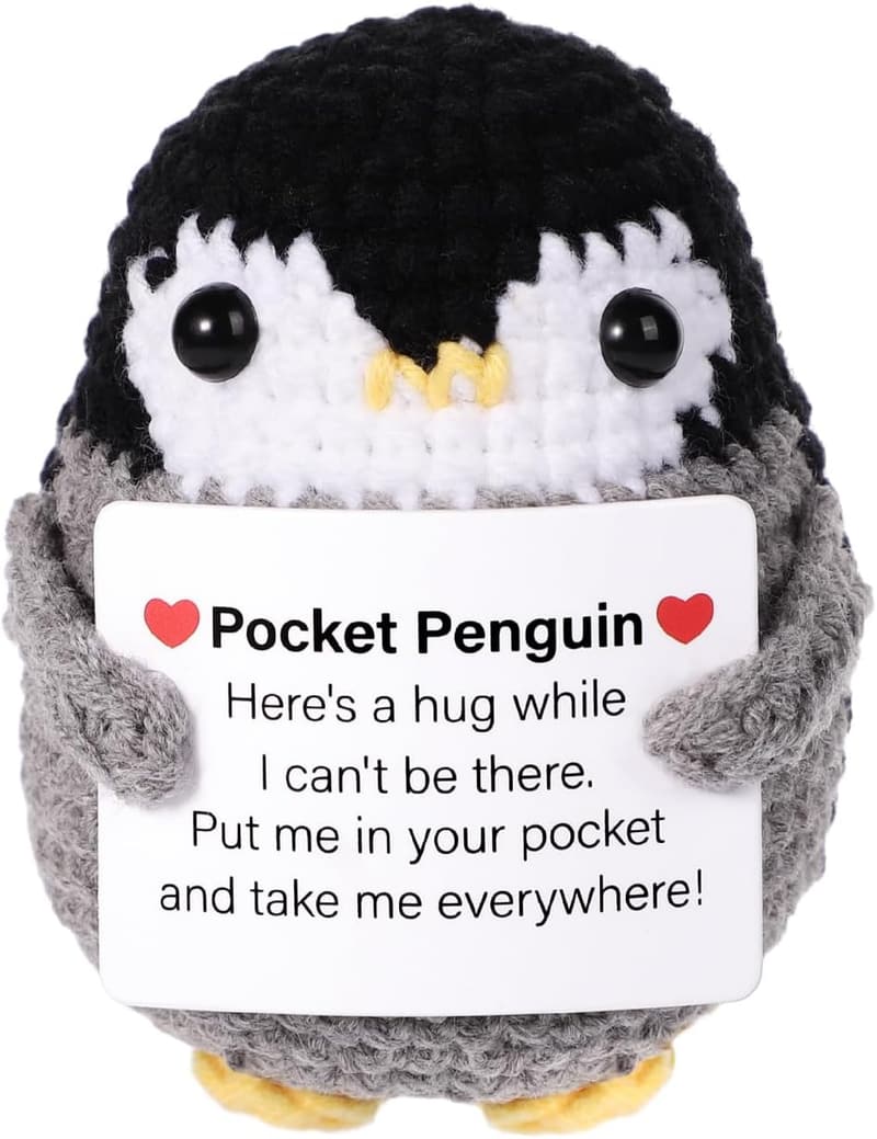 Cute Knitted Pocket Penguin Doll with Card – Encouragement Gift