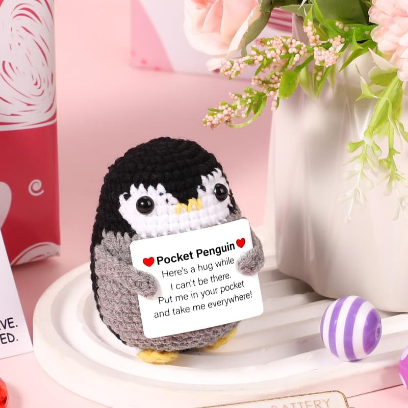 Cute Knitted Pocket Penguin Doll with Card – Encouragement Gift