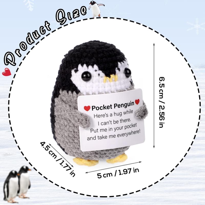 Cute Knitted Pocket Penguin Doll with Card – Encouragement Gift