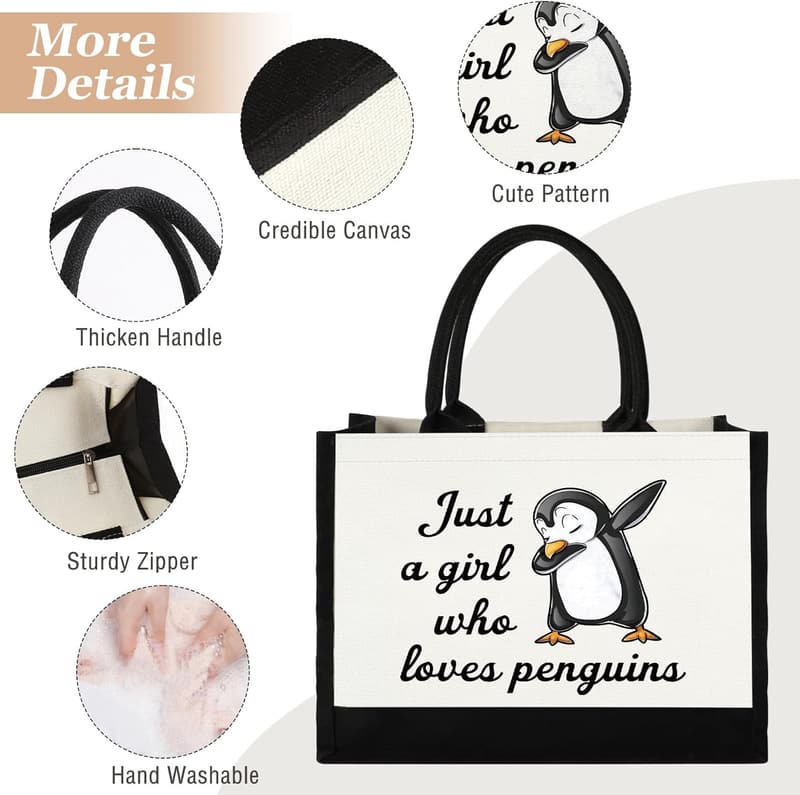 Cute Penguin Tote Bag - Reusable Grocery Gift for Women