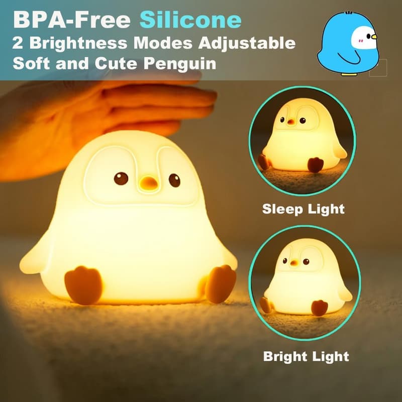 Silicone Penguin Night Light for Kids - USB Rechargeable