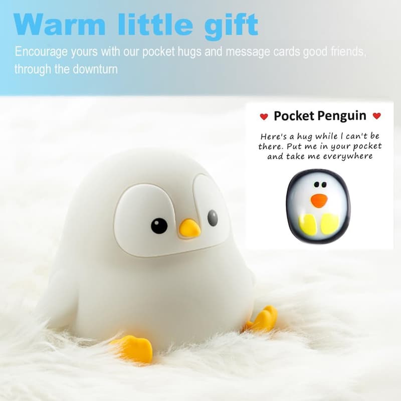 Silicone Penguin Night Light for Kids - USB Rechargeable