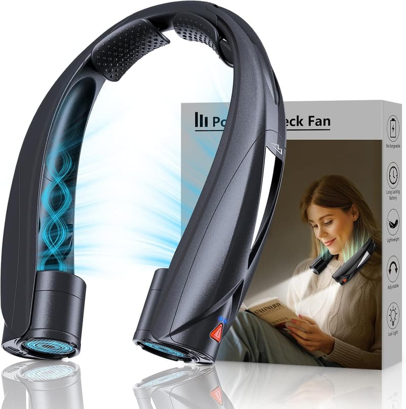 Hands-Free Portable Neck Fan with LED Light, USB-C Rechargeable