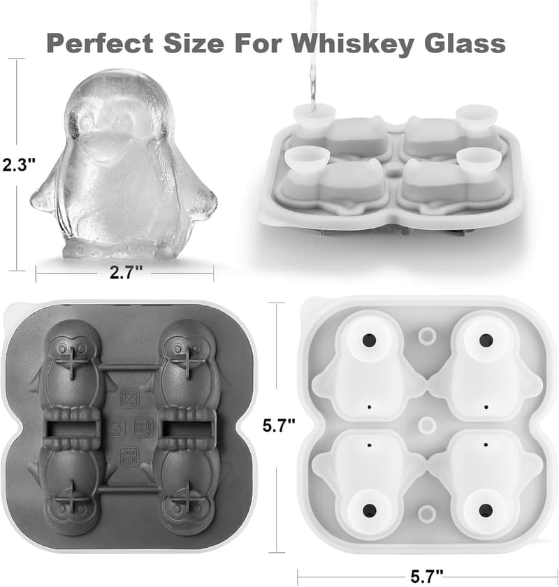 Large Silicone Penguin Ice Cube Tray - Fun Whiskey Gift for Men