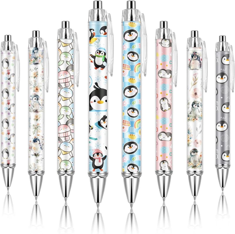 Cute Penguin Ballpoint Pens Set for Women - 8 Pcs, Fine Point
