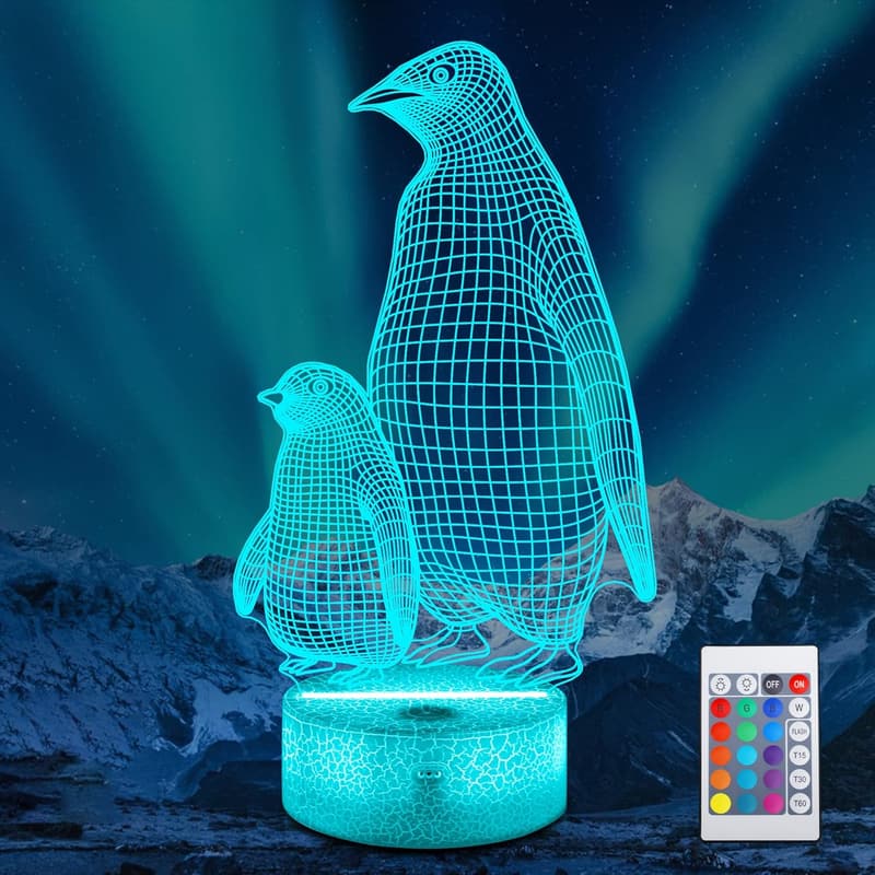3D Penguin Night Light for Kids - 16 Color Changing, Remote Control