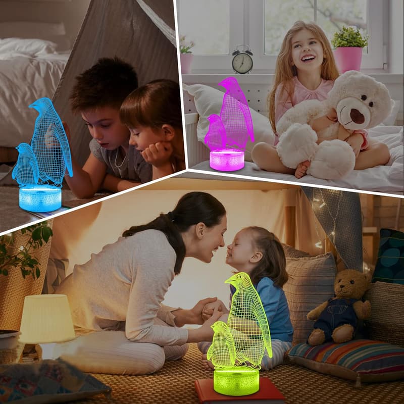 3D Penguin Night Light for Kids - 16 Color Changing, Remote Control