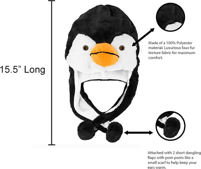Aviator Style Penguin Plush Beanie Hat for Winter