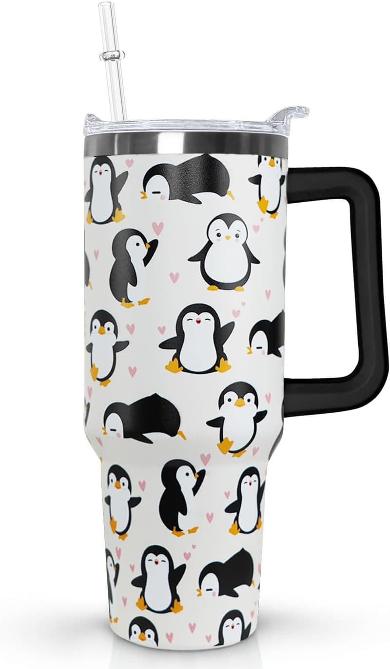 Penguin Travel Mug with Handle - 40 Oz Coffee Tumbler for Women