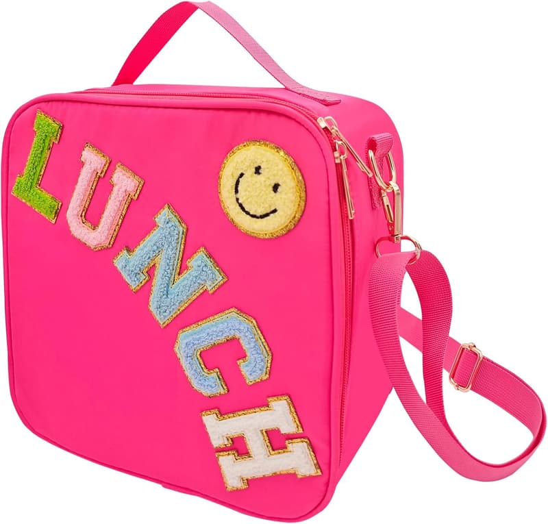 Insulated Lunch Bag for Girls, Reusable Nylon Tote with Strap