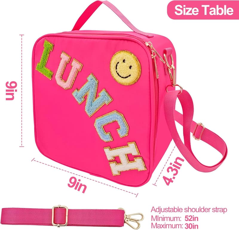 Insulated Lunch Bag for Girls, Reusable Nylon Tote with Strap