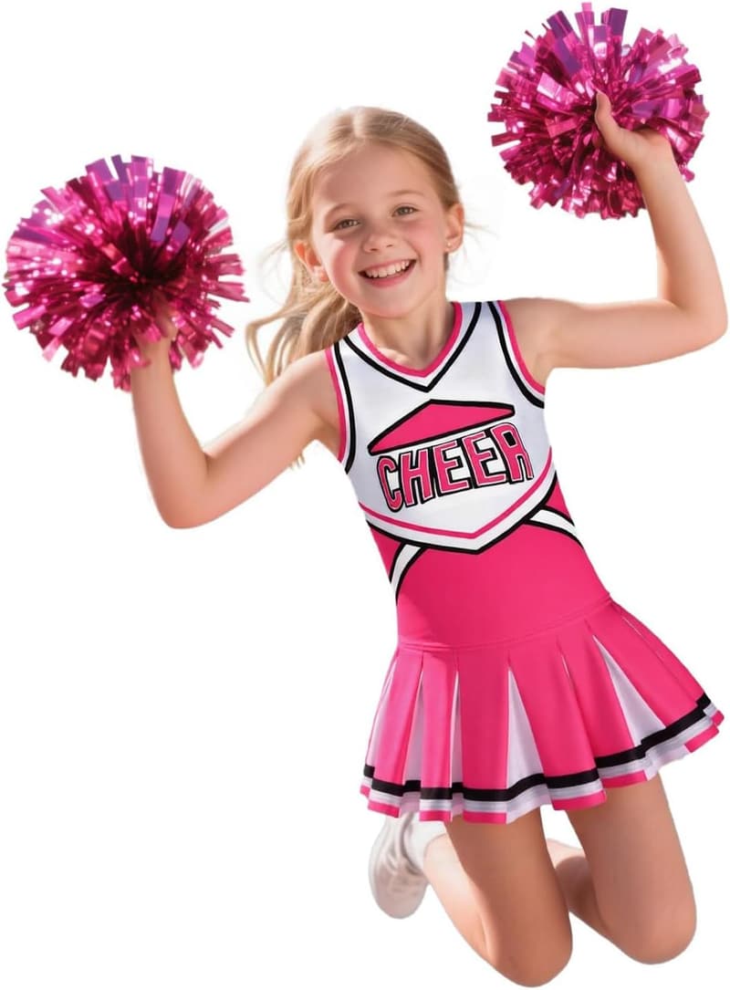 Girls' Cheerleader Costume with Pom Poms for Halloween