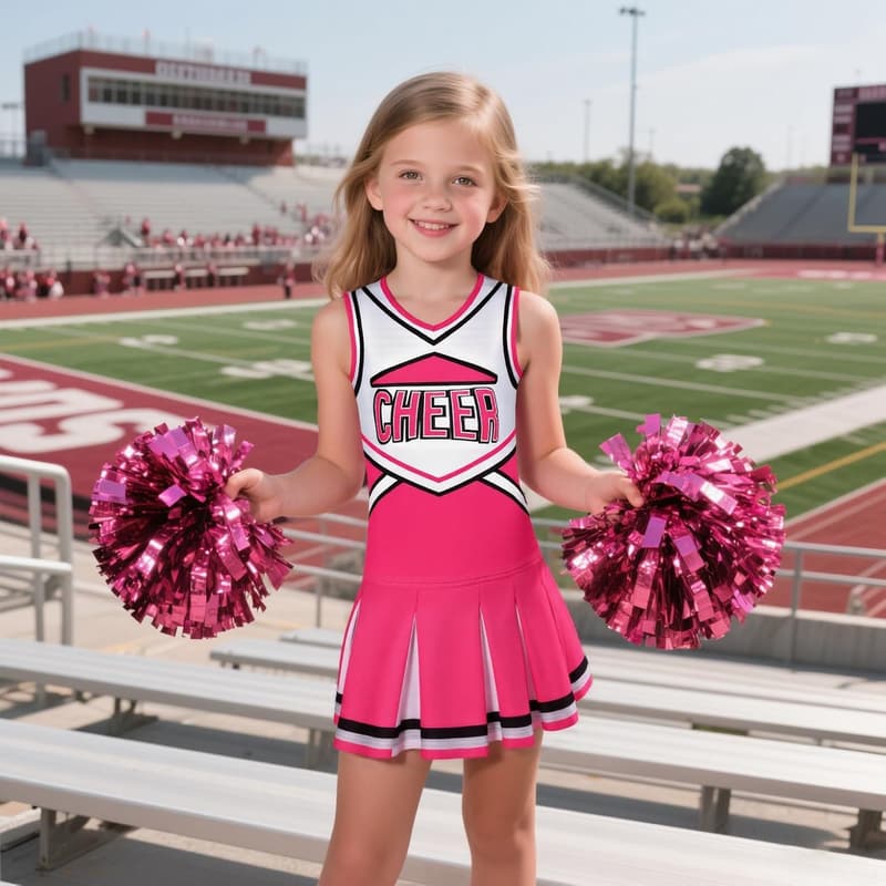 Girls' Cheerleader Costume with Pom Poms for Halloween