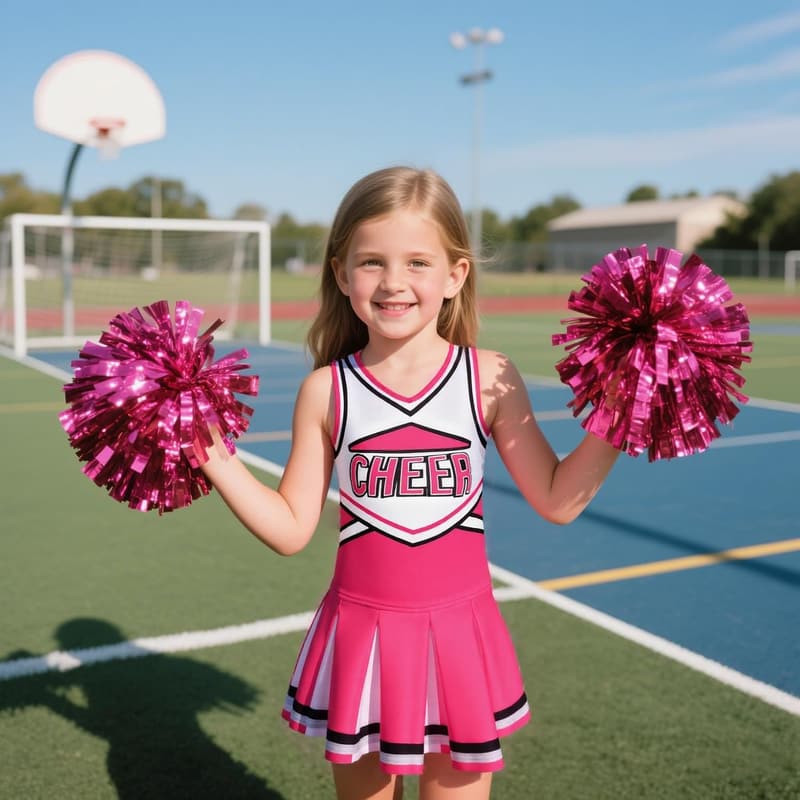 Girls' Cheerleader Costume with Pom Poms for Halloween