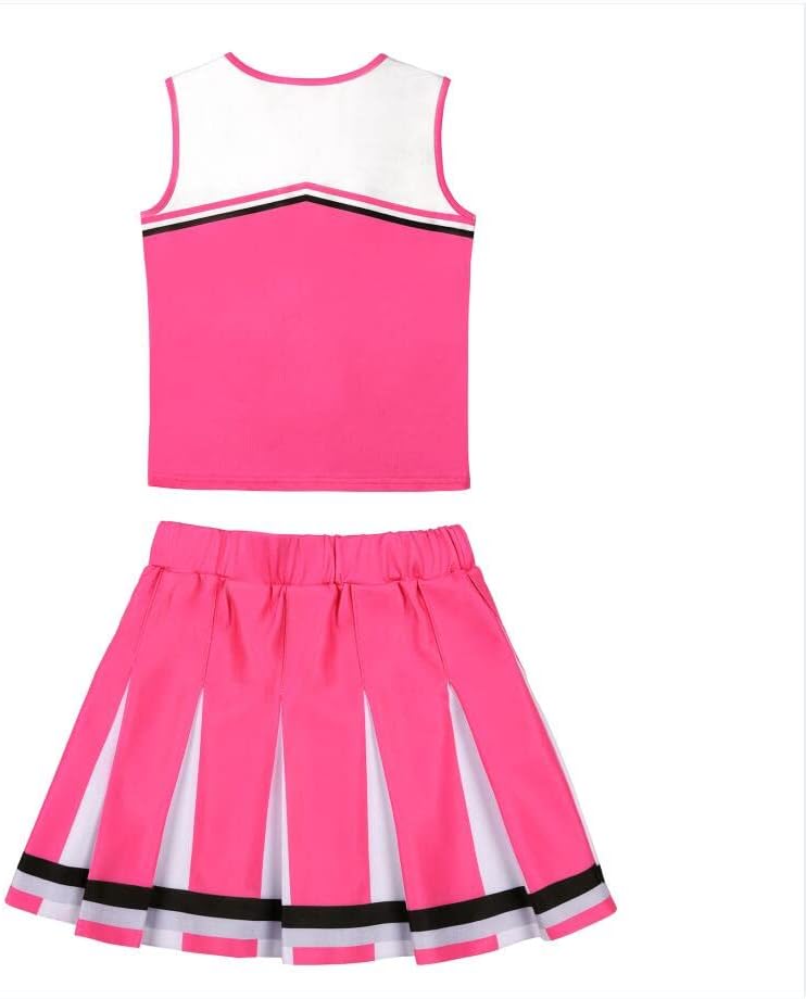 Girls' Pink Cheerleading Costume with Pom Poms for Birthdays