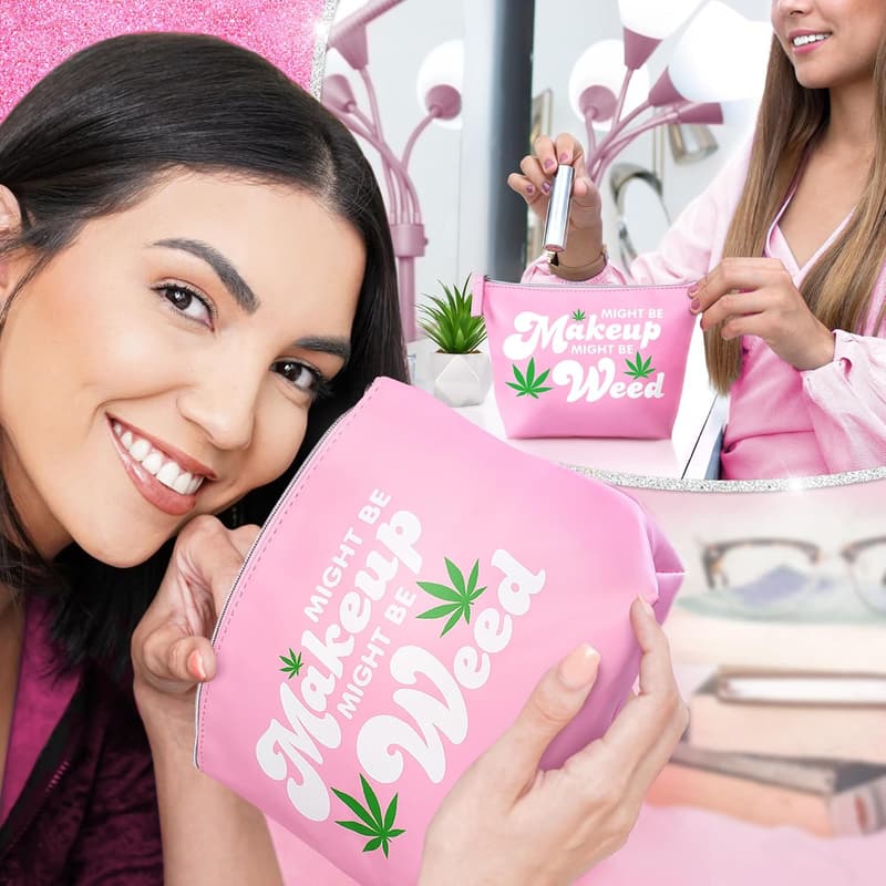 Cute Pink Vegan Leather Makeup Bag - Perfect Gift for Mom