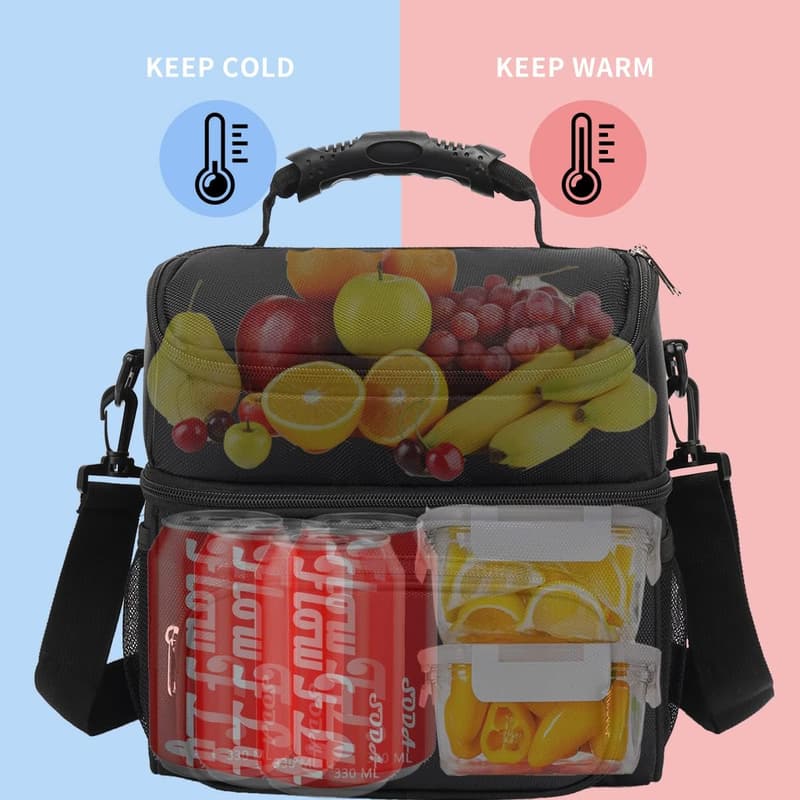 Insulated Lunch Bag with Adjustable Strap and Large Pockets