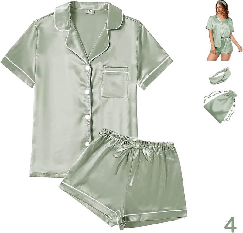 Floral Satin Pajama Set for Women, XS-4XL, Soft Loungewear