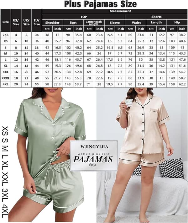 Floral Satin Pajama Set for Women, XS-4XL, Soft Loungewear