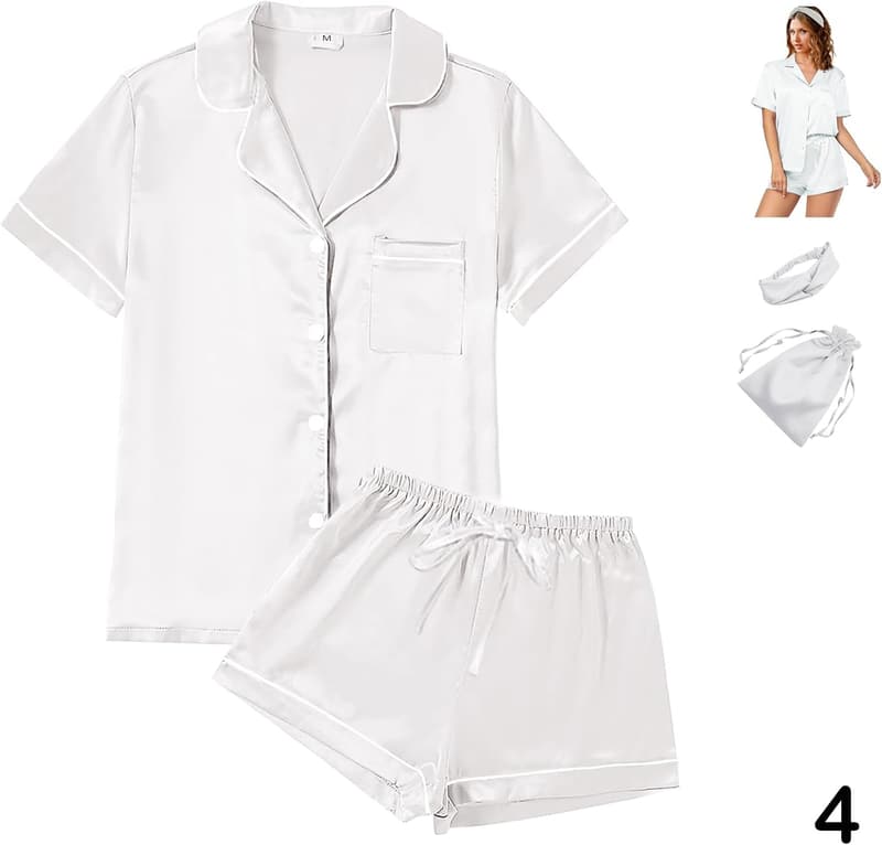 Floral Satin Pajama Set for Women, XS-4XL, Soft Loungewear