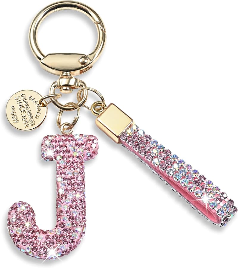 Personalized Initial Keychain for Women – Sparkly Bling Accessory