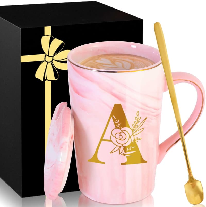 Personalized Pink Ceramic Mug with Lid - Birthday Gift for Women