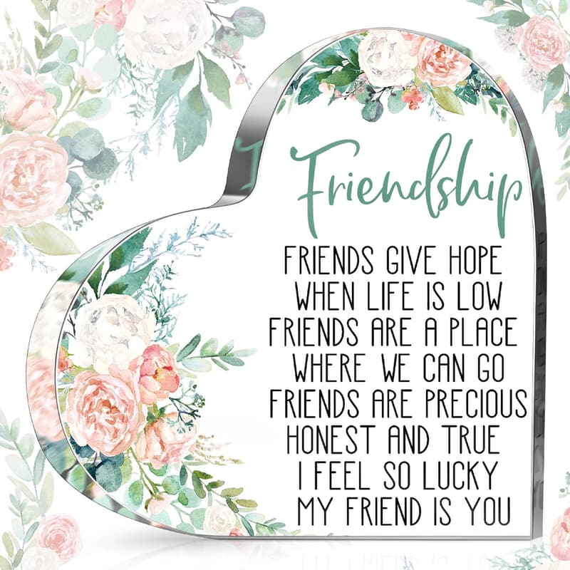 Friendship Birthday Gift: Pink Acrylic Heart Paperweight